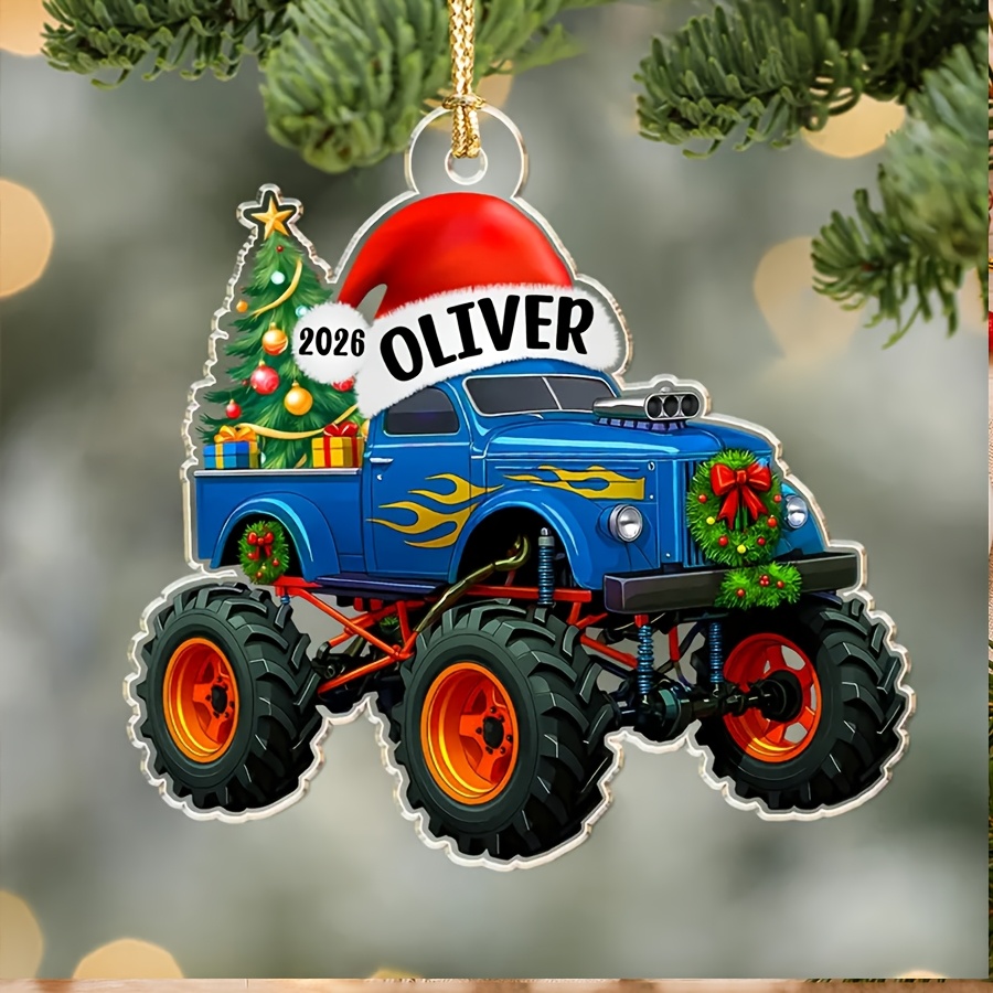 TEMU 2d Flat, 1pc Personalized Christmas Monster Truck Ornaments, Customized Names, 2026 Pickup Truck Hanging Ornaments, Christmas Tree Ornaments,