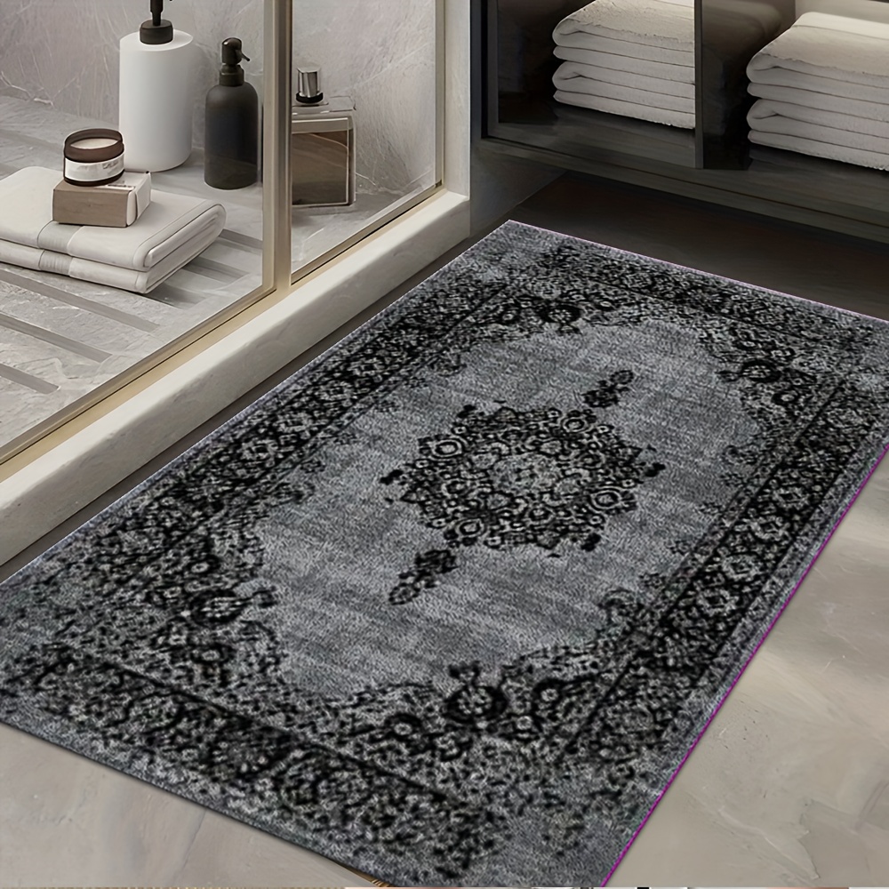 1pièce tapis de bain floral vintage -   antidérapant, lavable en machine, tapis de cuisine de salle de bain, tapis de sol en peluche robuste 850gsm pour salon, chambre à coucher, entrée - élégant décor intérieur en  /noir/blanc/beige/ - tapis de nettoyage facile intérieur/extérieur, tapis de salle de bain, accent de chambre à coucher, design  , matériau durable, tapis décoratif, designers dintérieur, tapis intérieur, tapis élégant, tissu de haute qualité, tapis  , décorateurs