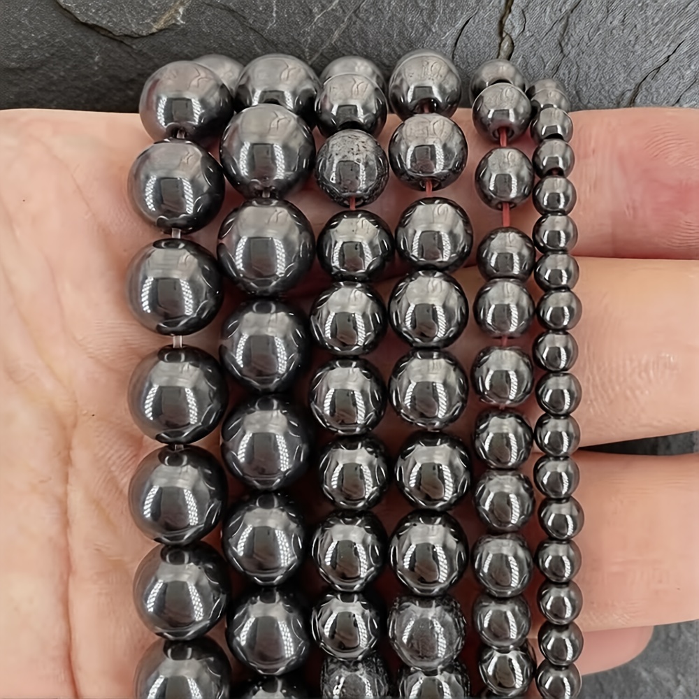 TEMU 6mm Black Hematite Loose Polished Round Stones, Perfect For Making Jewelry With . Ideal For Diy Bracelets, Necklaces, And Other Handcrafted