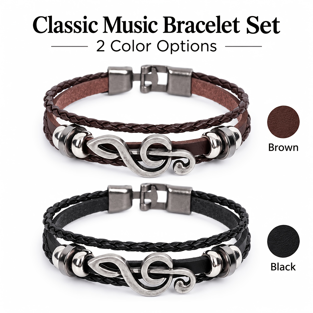 Unisex Music Note Multi-Layer Adjustable Cuff Bracelet