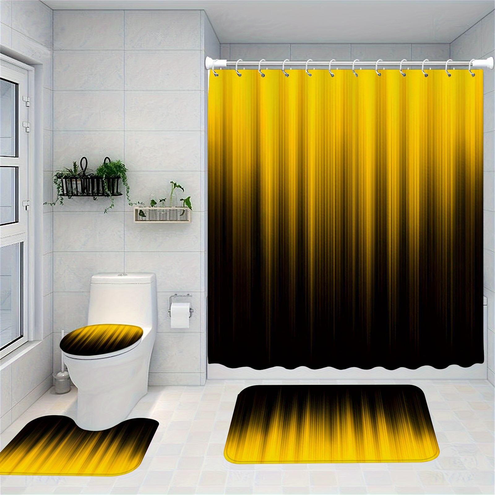 Black Shower Curtain Set Yellow Waterproof Shower Curtain 12 - Temu