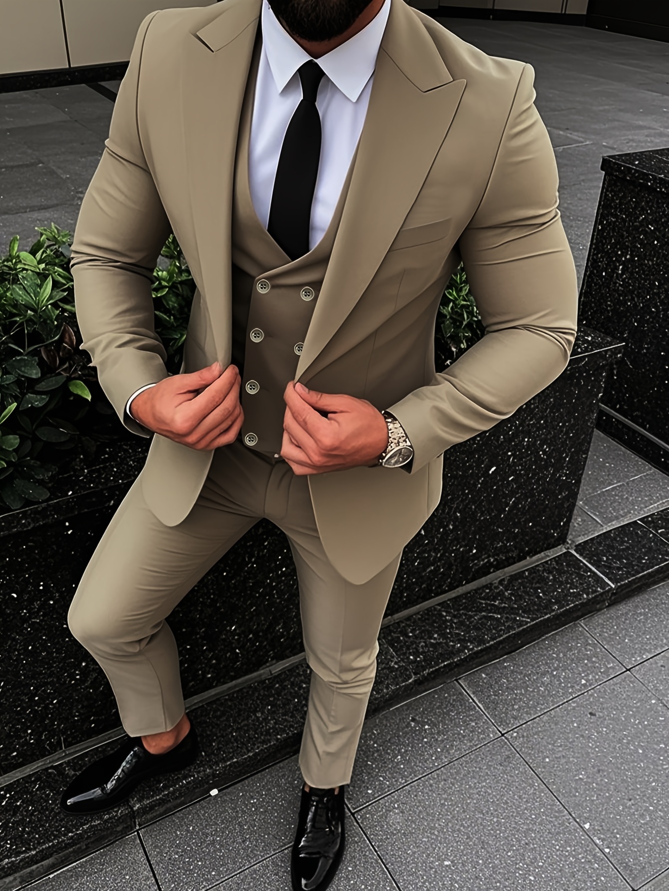 Ensemble Costume d'Affaires Léger Slim Fit pour Hommes de Boutique, Veste de Mariage + Gilet + Pantalon 3pcs