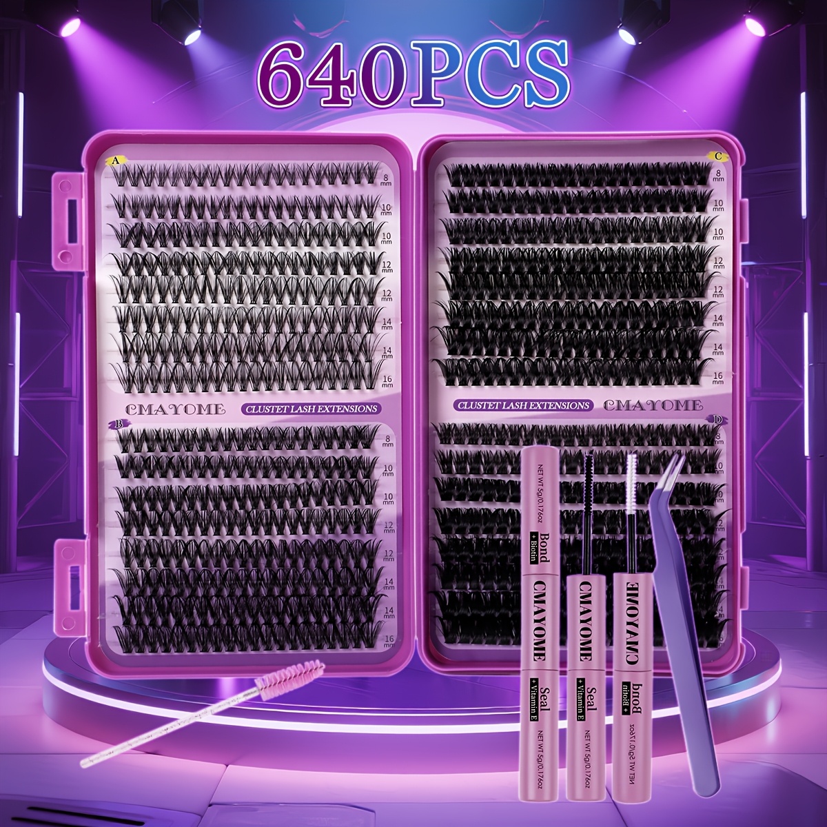 Image of 640pcs Eyelash Set: Eyelash Case, Eyelash Brush, Tweezers, Glue, 30d-80d Mink Eyelashes, D Mixed Lengths 8-16mm, Natural Fluffy Clusters, Reusable, Suitable For Beginners, Eyelash , Perfect As A Gift