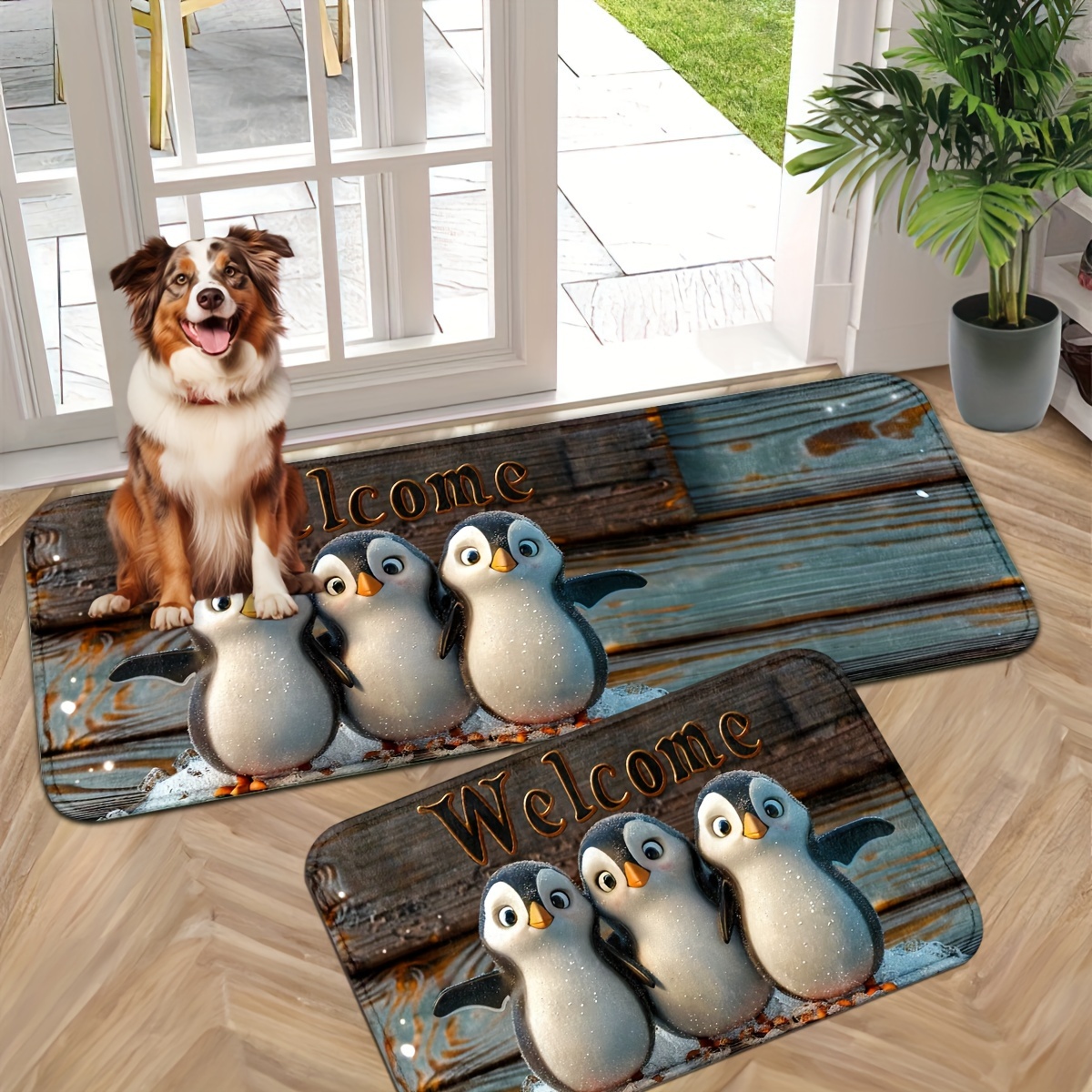 

Welcome Penguin Doormat Set - Non-slip, Machine Washable Polyester Welcome Mats For Home And Patio Decor - Indoor/outdoor Use - Entryway Rugs With Penguin Design - 2 Sizes