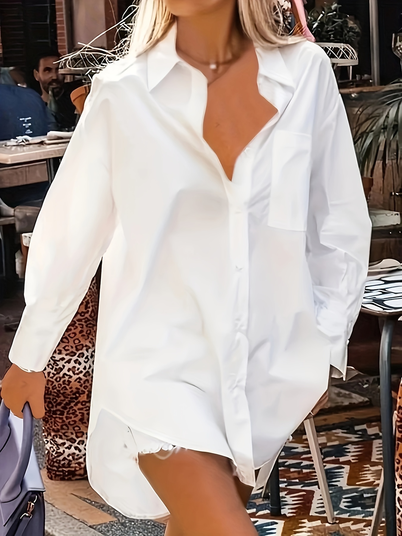 open lace back dress Julian Oversized Button Down Dress