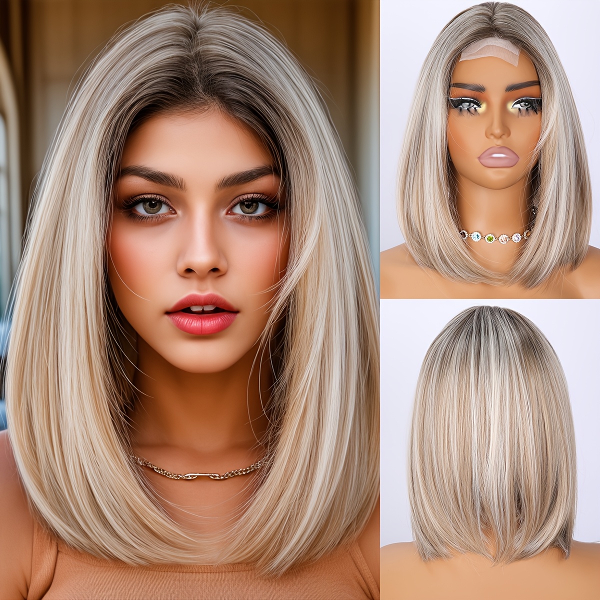 TEMU 16-inch Women's Wig Without A , With Brown , Straight Hair, Lace Wig, Which Is Thin, Breathable, , Easy To Of, Looks Natural When , Featuring A And Is Suitable For .