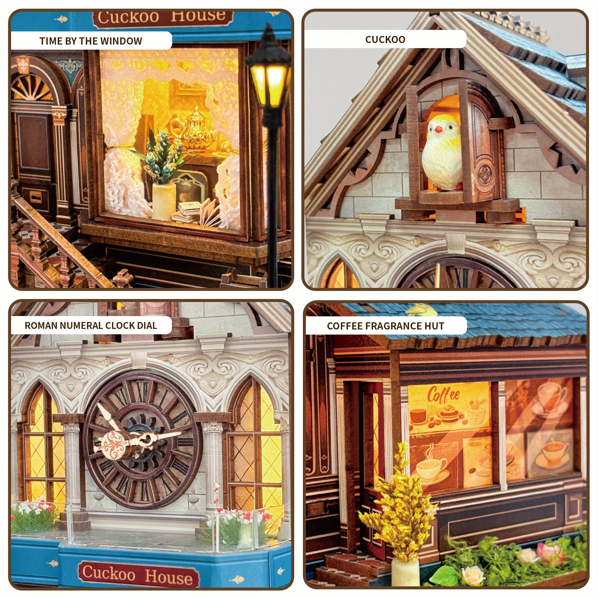 Image of Clock Handmade Assembly Model Assembly Bookend Cabin 3d Wooden Toy House Study Desk Ornament Festival Birthday Back To Halloween Christmas Valentine's Day Easter Gift Suitable For Gift Sq-61