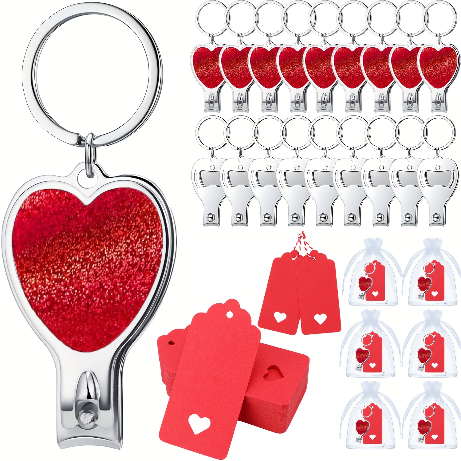 

10 's Day -shaped Keychains Nail Clippers, Red , & Gift Bags - - Favors For Party Supplies, , Wife & Husband Decor - No Battery Needed