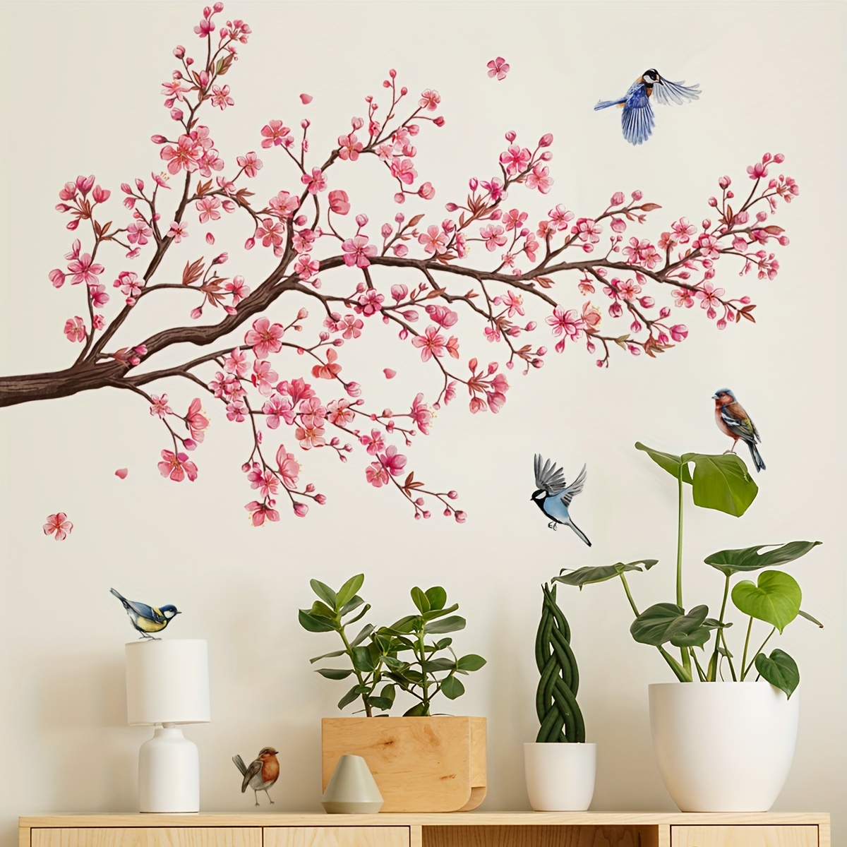 

A Set Of 2pcs 30*60cm*2pcs Tree Branch Bird Peach Wall Stickers Background Wall Living Room Room Decoration Wall Stickers Self-adhesive Wall Stickers Ms8431