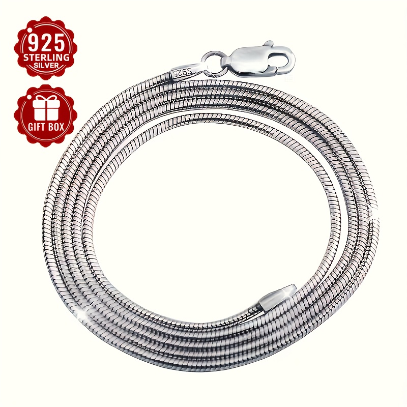 

1pc, Vintage & , 925 Sterling Silvery Round Snake Bone Chain, Fashion Creative Stacking Necklace For & Party, Idea Gift, Weight About 6.5/7.5/8.5/9.5/10.5g