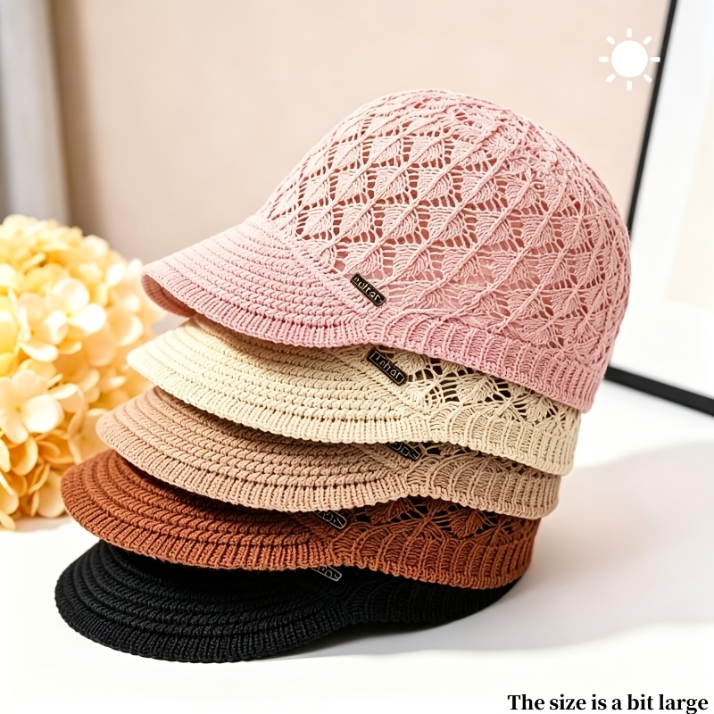 TEMU 5pcs Women Hollow Beret Hats Small Head Size Duckbill Berets Fashion Daily Wear Headwear In Black Beige Red Khaki Pink Suitable For And Daily