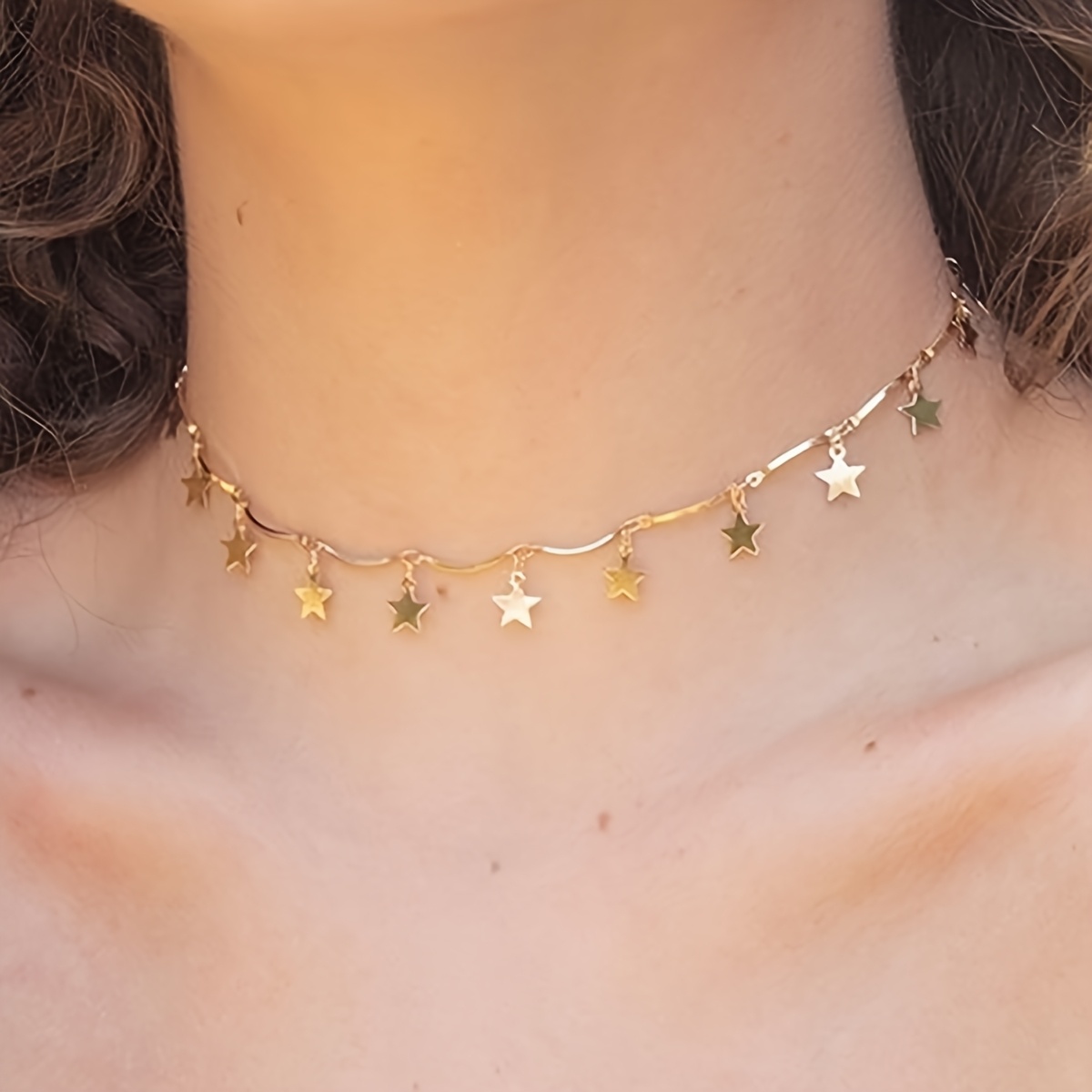 1pc Collar Boho Simple Estrella para Mujeres, Cadena de Clavícula Elegante, Joyería Versátil para Uso Diario y Fiestas, Regalo de Ramadán - Material Hierro, Ajuste para Todas las Estaciones