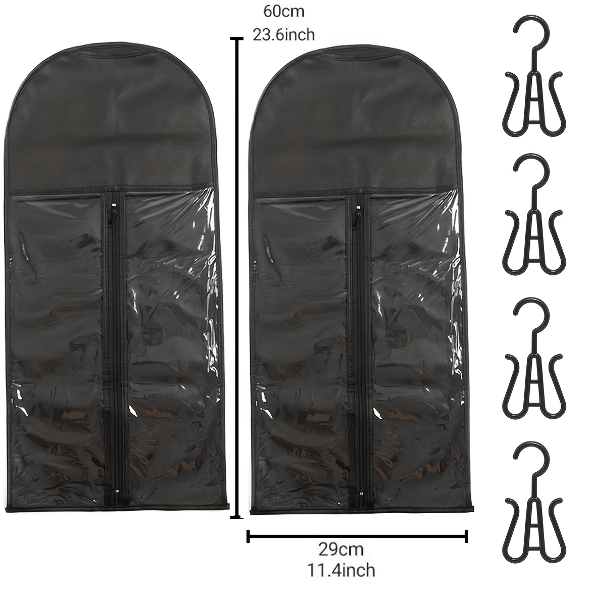 Image of 6pcs Wig Storage Bag, Suitable For Wig Storage And Storing Wigs, Including 2 Bags Over 60 Cm And 4 Wig Hooks, An Essential Tool For Storing Wigs