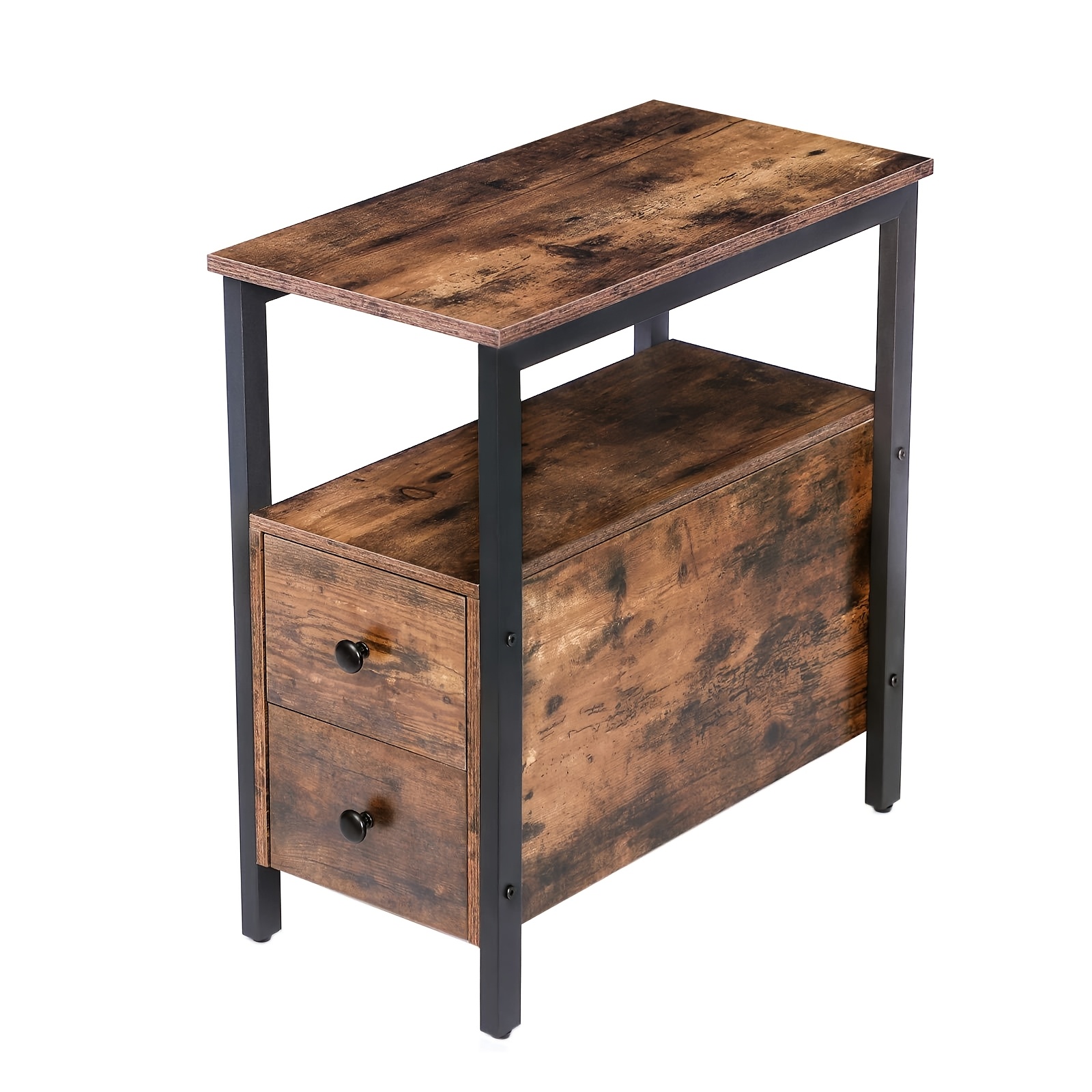 Console Table, Side Table, Narrow Bedside Table, Industrial Sofa Table, Bedside Table With 2 Drawers, Nightstand Coffee Table For Small Spaces, Wood Look Accent Furniture, Dark Brown