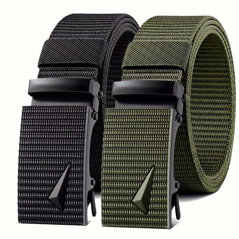 2 Pack Men'S Casual Style Belts Set Nylon Canvas Strap Square Buckle