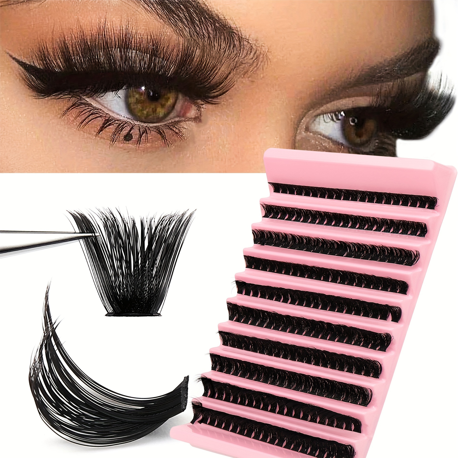 

200pcs D Fluffy Cluster False Eyelashes Set, Mix Length 10-18mm, 0.07mm Natural To Extra Thick Individual Lashes, Self-adhesive & Reusable For Beginners