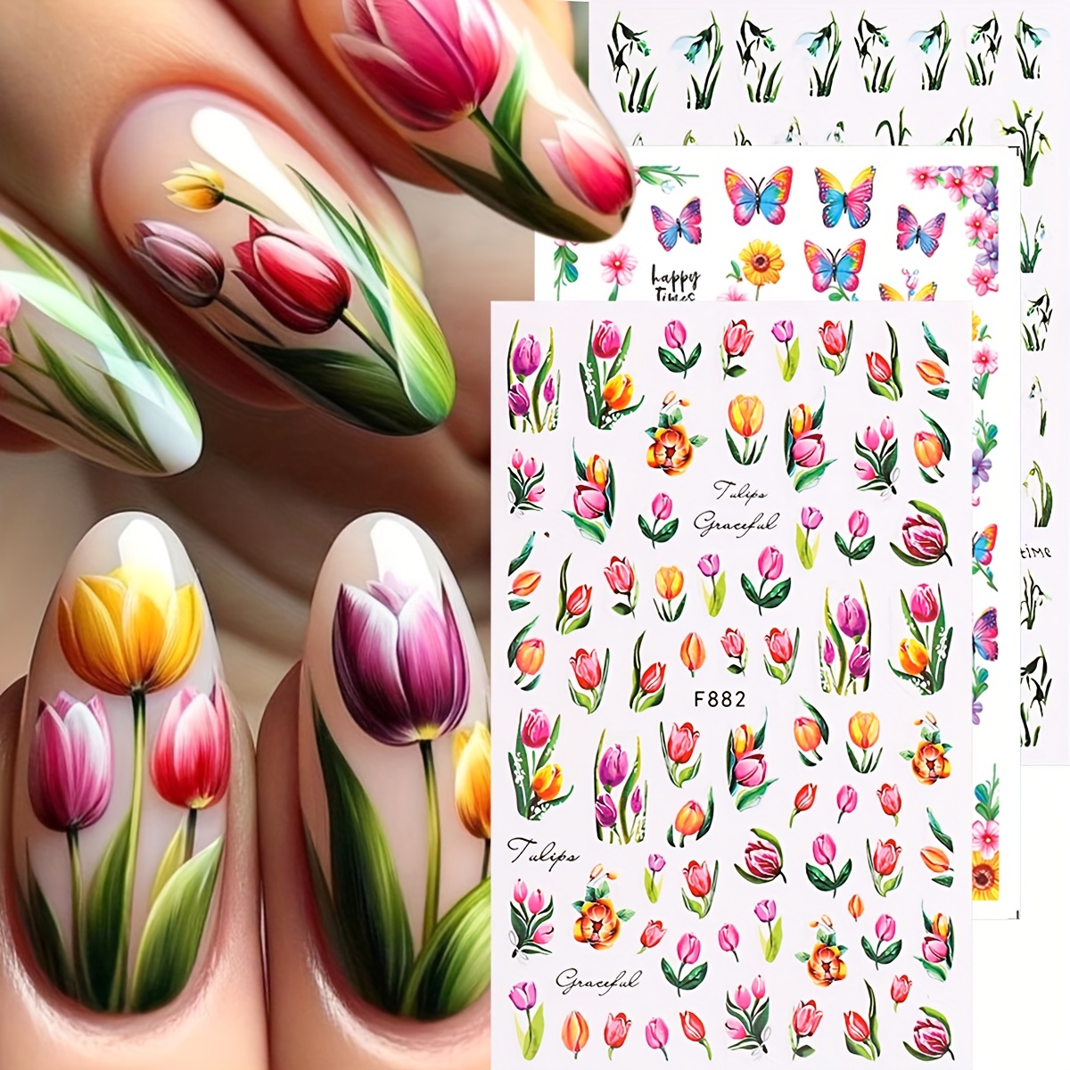 Nail Art Stickers Featuring Tulips And , Perfect For A And Summer Theme With And Floral Designs, Ideal For Nail Decorations