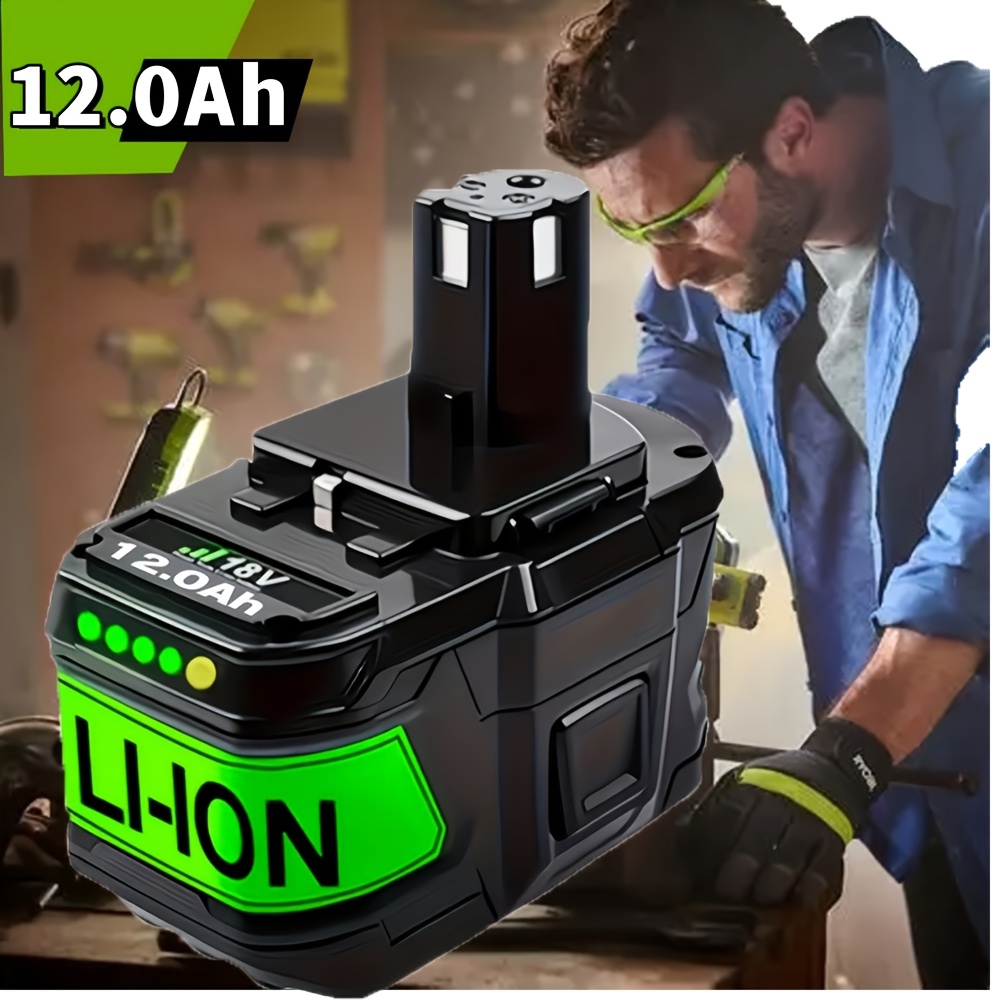 Image of New 12.0ah High-capacity Battery Replacement For Ryobi 18v Models P108, P104, P105, , , P122, And P109 Compatible With The For Ryobi 18v One+ System, Suitable For Cordless Power Tools And