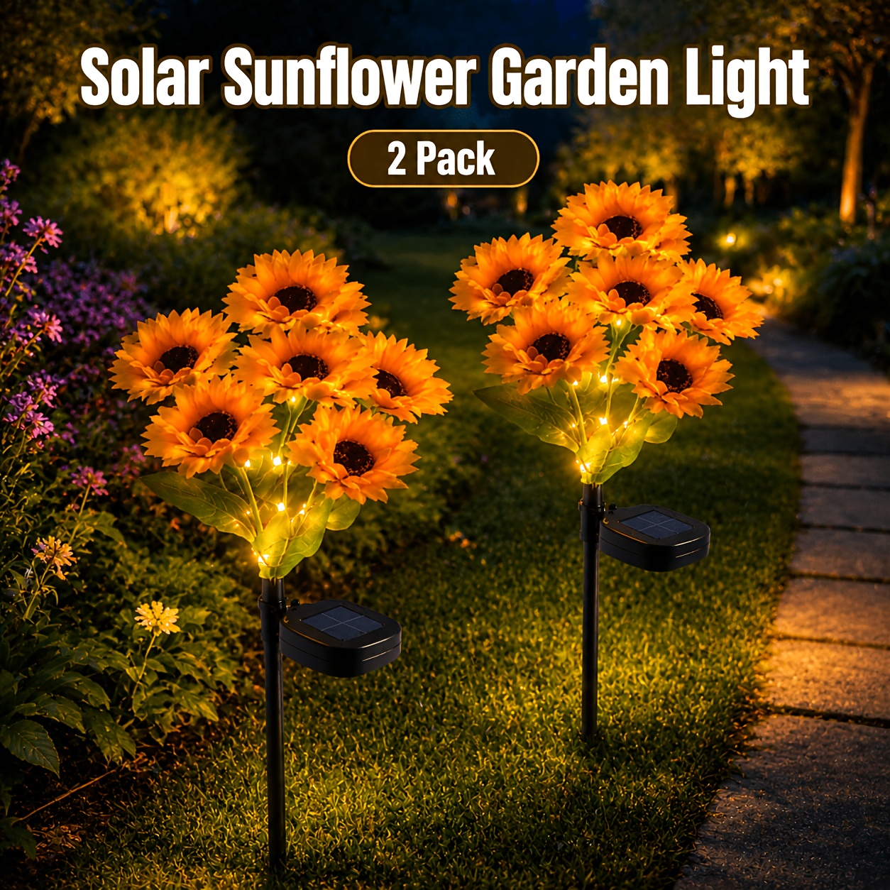 TEMU 12/24pcs Sunflower Solar Garden Lights, Solar Ground Mounted Lights For Gardens, Solar Lanterns For Garden , Flower Beds, , And Garden