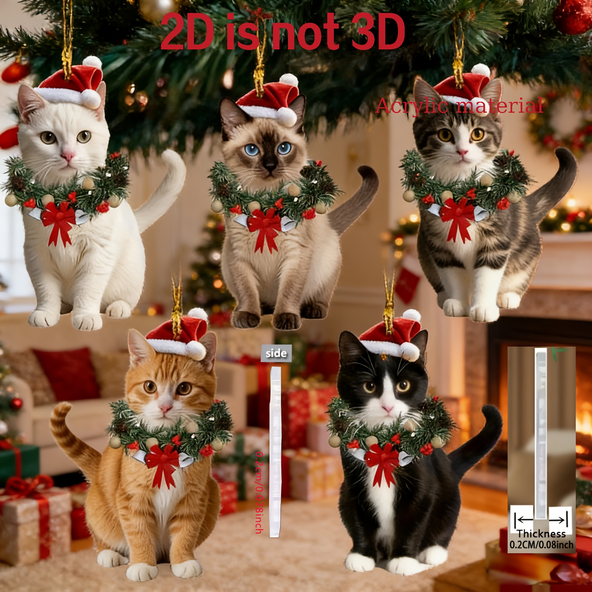 TEMU 2d Flat, Christmas 2d Flat Pendant Set Of 5, Suitable For Mother's Day, Father's Day, Graduation Season, Cat-themed Hanging Ornaments, Kitten