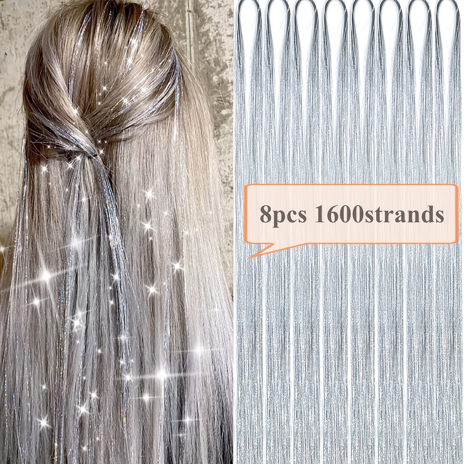 Image of For Christmas, Shimmering Strands For Decoration, Suitable For Women To Wear. Fashionable Laser Strands For Hair Extensions, 48 Inches Long