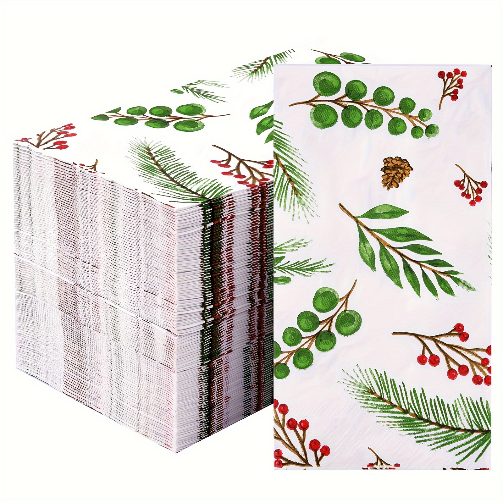 

100 Christmas Paper Towels Holiday Disposable Napkins, 17.75*13in/40*33cm 3 Ply Holly Mistletoe Berries Greenery Guest Hand Towels For Xmas Holiday Party Home Dinner Kitchen Bathroom Powder Room