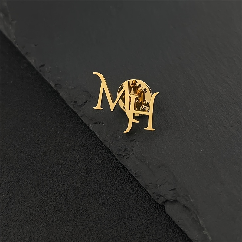 TEMU Customized 1pc Men's Fashion Simple Double Letter Stainless Steel Brooch, Gift For Men, Birthday Gift, Party Gift, Men' Matching Work Business