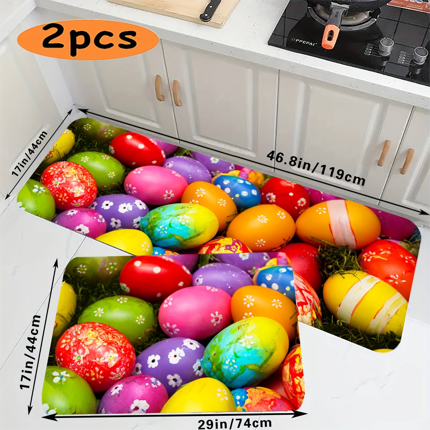 

2pcs Happy Easter Day Non Slip Bathroom Rugs, Colorful Eggs Picture Printed Decorative Kitchen Carpet, Washable Soft Flannel Foot Pad, Living Room Accessories, Home Decor, Room Decor