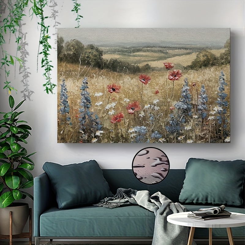 

1pc Canvas Poster. Blue Flowers Landscape Floral Calm Scenery Nature Canvas Print Wall Painting.for Living Room, Office, Bedroom Decoration