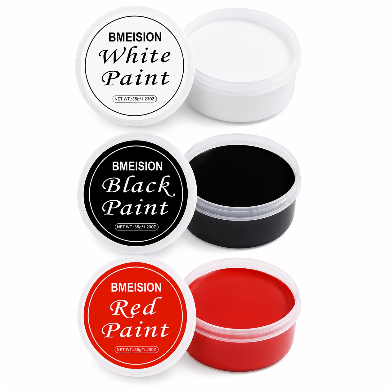 Image of White, Black, And Red Face And Body Paint Set With 6 Brushes, Featuring A Large Capacity Oil-based Paint Palette, Suitable For Halloween Makeup, Clown, Devil Role Play, Sfx Costumes, And Parties.