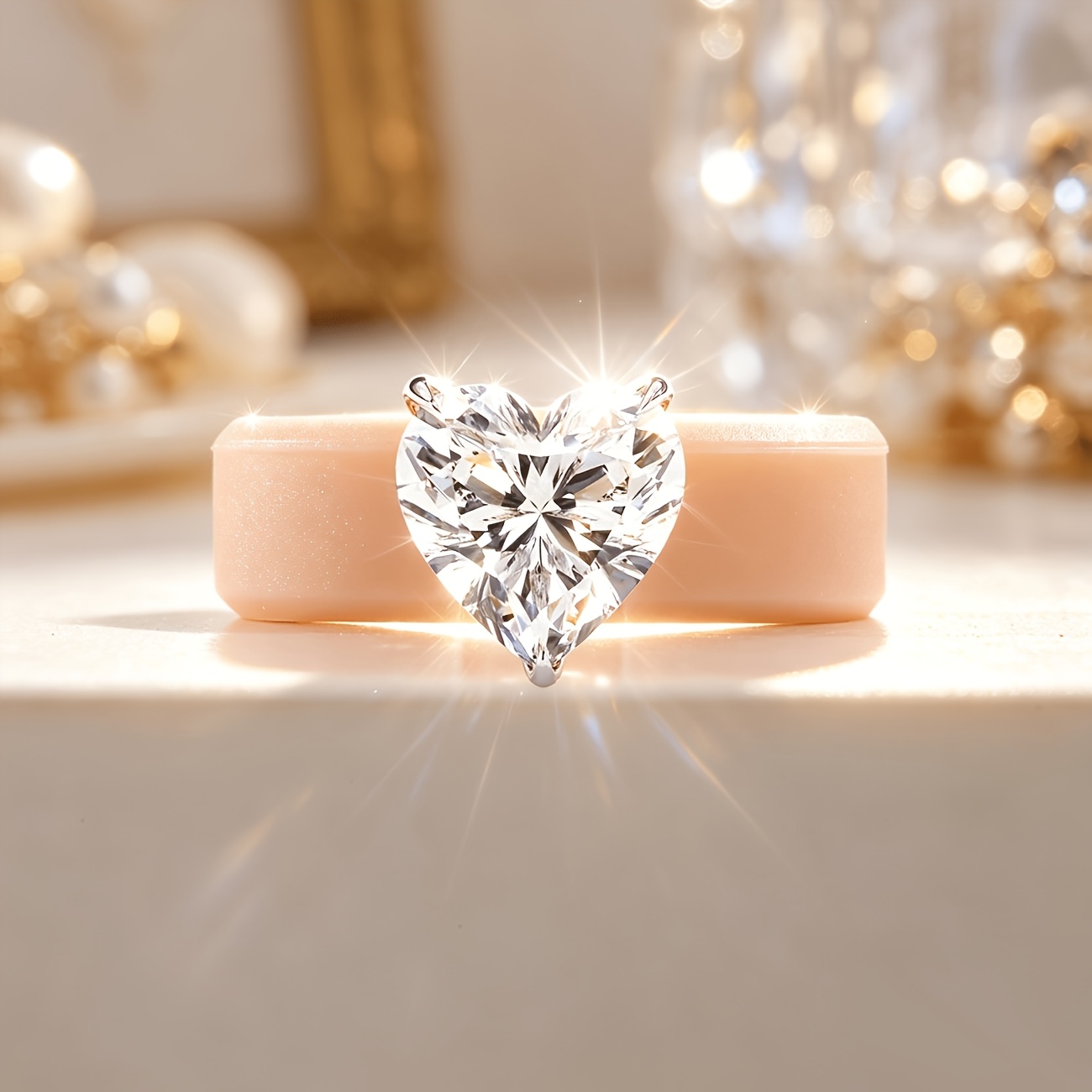 14K Gold-plated Khaki Silicone Ring with Heart-shaped CZ