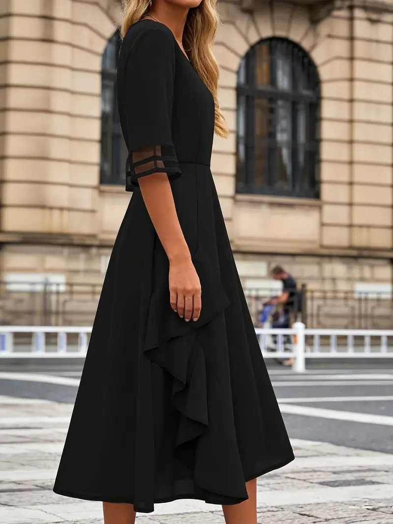 formal swing dress with sleeves Collectif Women's Black Long-Sleeve Swing Dress, UK 16
