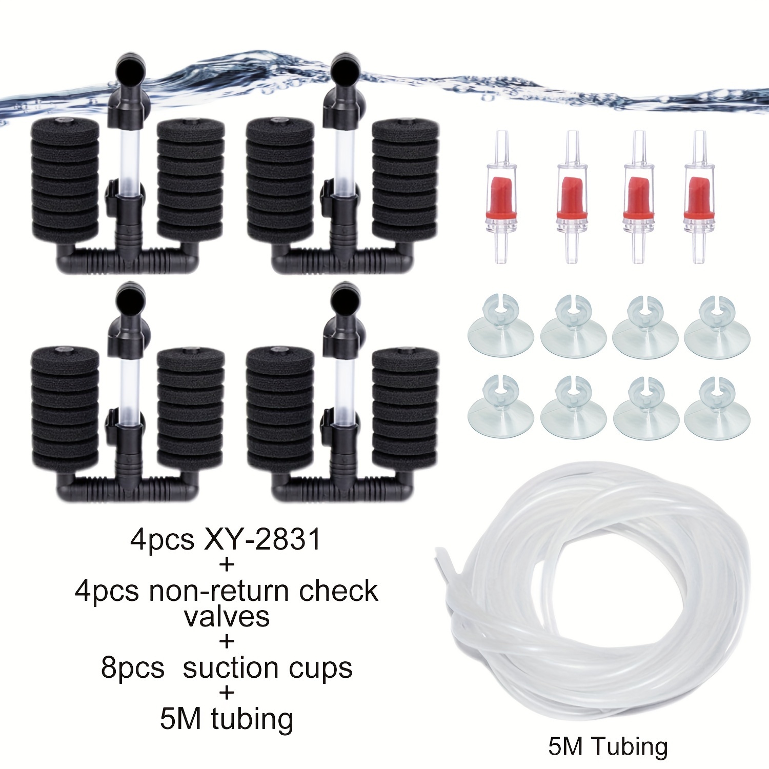 Image of 4 Sponge Filters Come With 4 Check Valves, Suction Cups, And A 5-meter Air Tube. Easy-to-clean Sponge Filters Are Efficient Filters Suitable For 30-55 Gallon Aquariums. Are And Operate