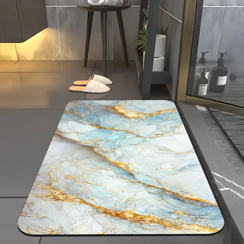 1pc diatomite bath mat with blue print design quick dry non slip absorbent floor mat soft and comfortable for bathroom shower laundry room bedroom doorway kitchen rv bathroom bathroom bath matts for bathroom non slip bathtub mat bathroom mat long small bath mat bedroom carpet shower mat decorative floor mat geometric pattern durable rubber nonslip backing floor pad family households Product details 3