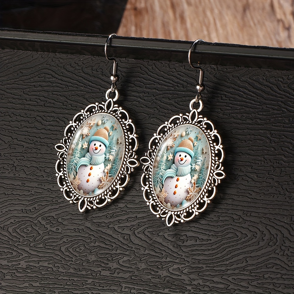 TEMU A Pair Of Vintage Christmas Snowman Earrings With Glass Pendants, Perfect As A Gift For