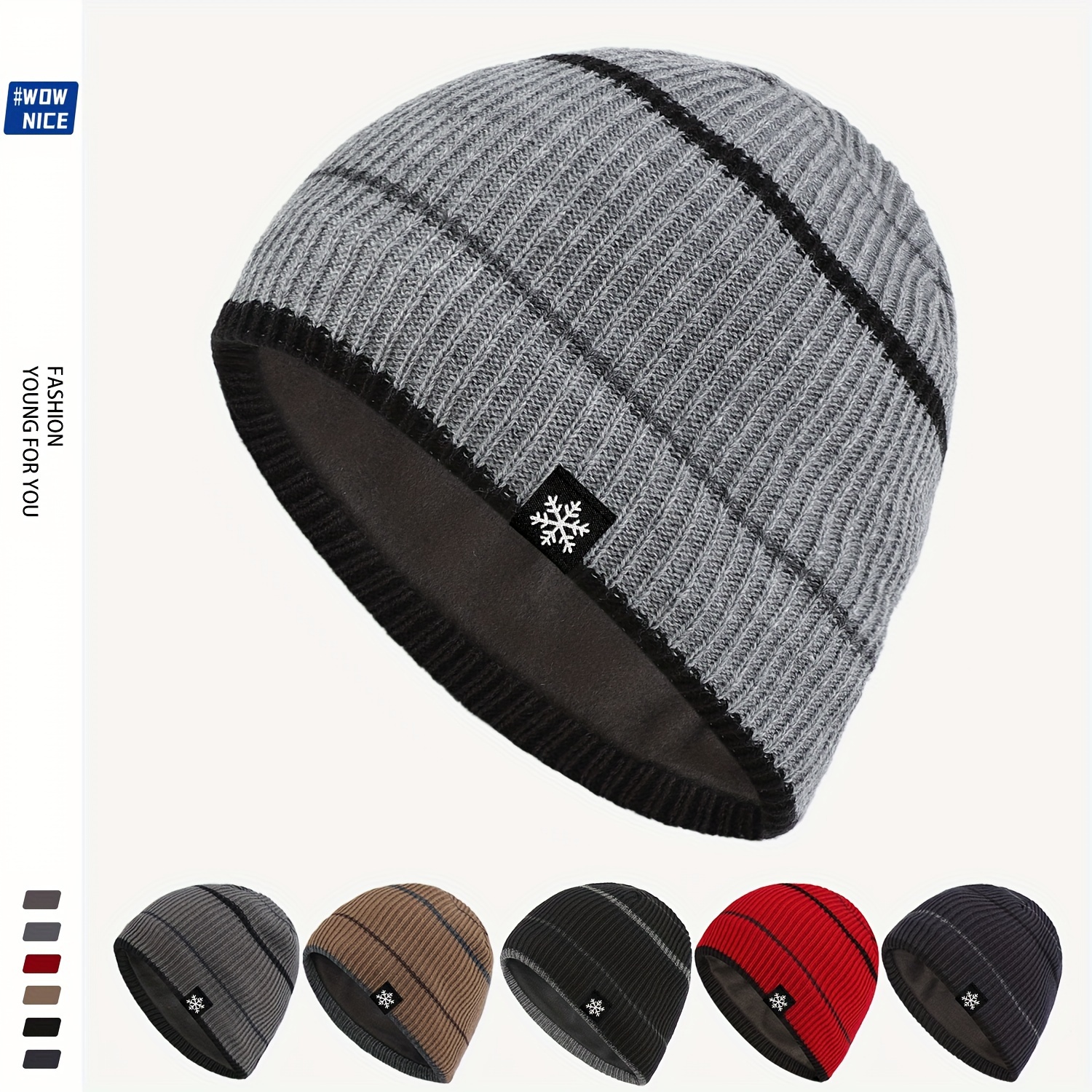 

Cozy Fleece-lined Winter Beanie With Label - Warm Knit Skull Cap For , Skiing, Cycling & Outdoor Activities, Best For Christmas