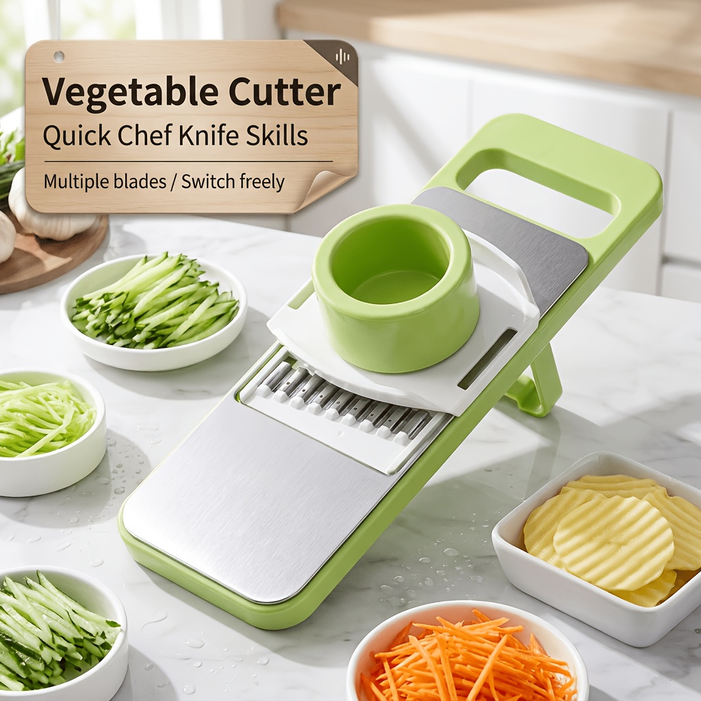 5 in 1 mandoline vegetable slicer   food cutter with safety hand guard stainless steel   for slicing julienne grating kitchen must have