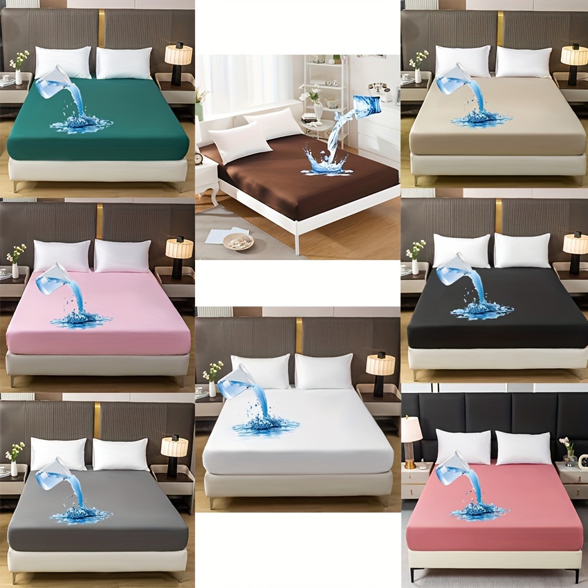 

1pc Solid Color Waterproof Fitted Sheet, Bedding For Bedroom Guestroom Home Hotel