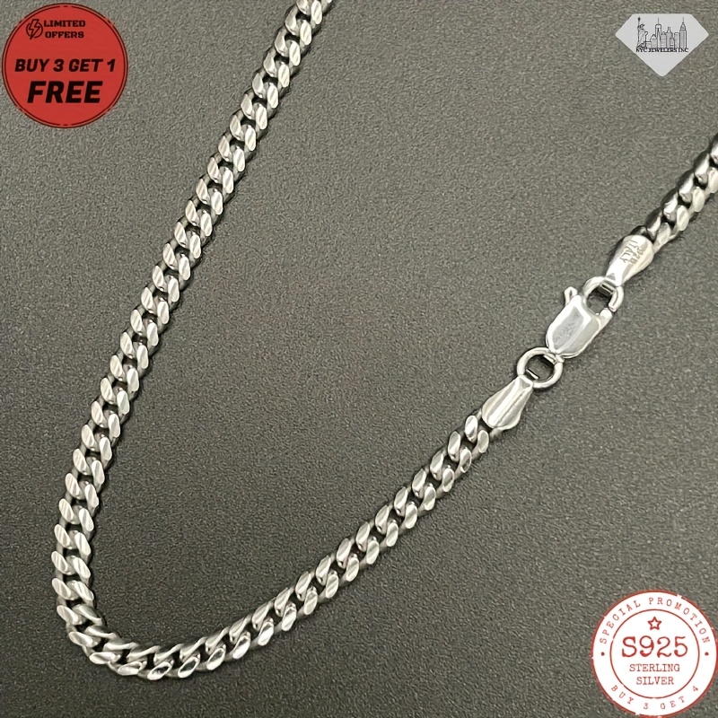 TEMU A 6mm925 Sterling Silver Hip-hop Cuban Necklace, Fashionable And Versatile, Street Style, Hip-hop Style, Men's Necklace, Women's Necklace,