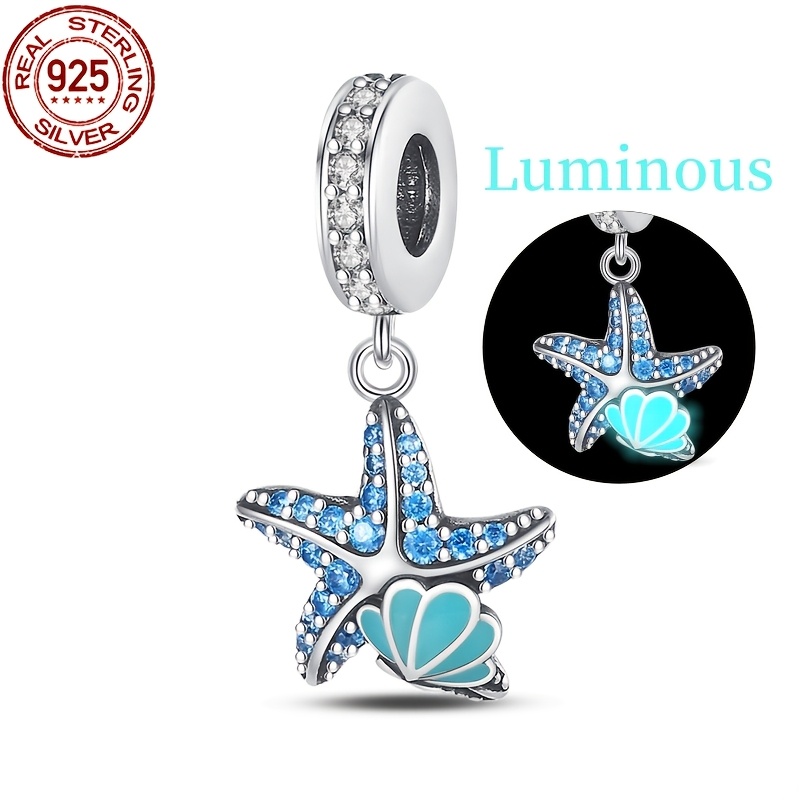 

1 Pair Starfish & Shell Charms, 925 Sterling Silver, 3g, Fits Original 3mm Bracelets & Bangles, Unisex Diy Beads For Jewelry Making, Ideal For Valentine's, Birthday, Christmas, Thanksgiving Gift