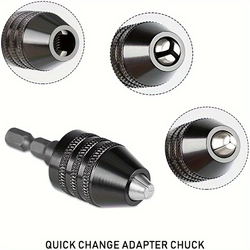 

1pc Quick Change Adapter Chuck, Keyless Drill Chuck With 1/4" Hex Shank, Impact Driver Conversion Tool, 0.3-6.5mm Clamping Range, Metal Construction, For Screwdriver & Power Drill Black