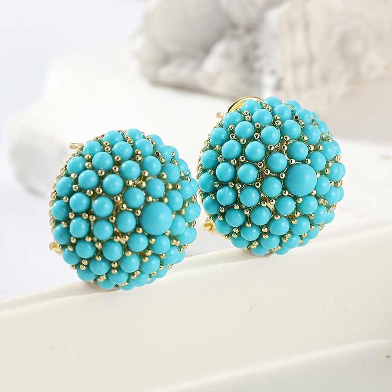 E-shop Palaststil Synthetische Türkis Blumenform Ohrstecker für Damen Eleganter Schmuck Modischer Luxus Goldfarbene Statement Ohrringe für & Formelle