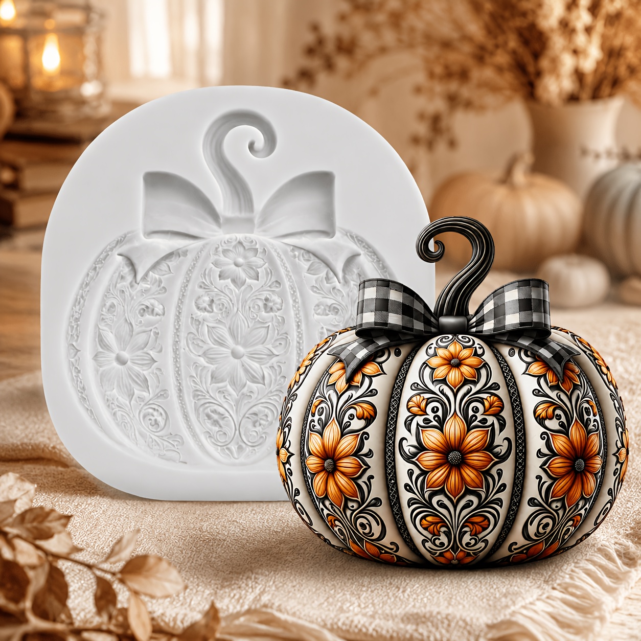 TEMU 1pc Halloween Pumpkin Silicone Mold, Candle Mold, Soap Mold, Resin Molds, Diy Soft Pottery Clay Drop Glue Decorative Mold, Moldes Para Velas,