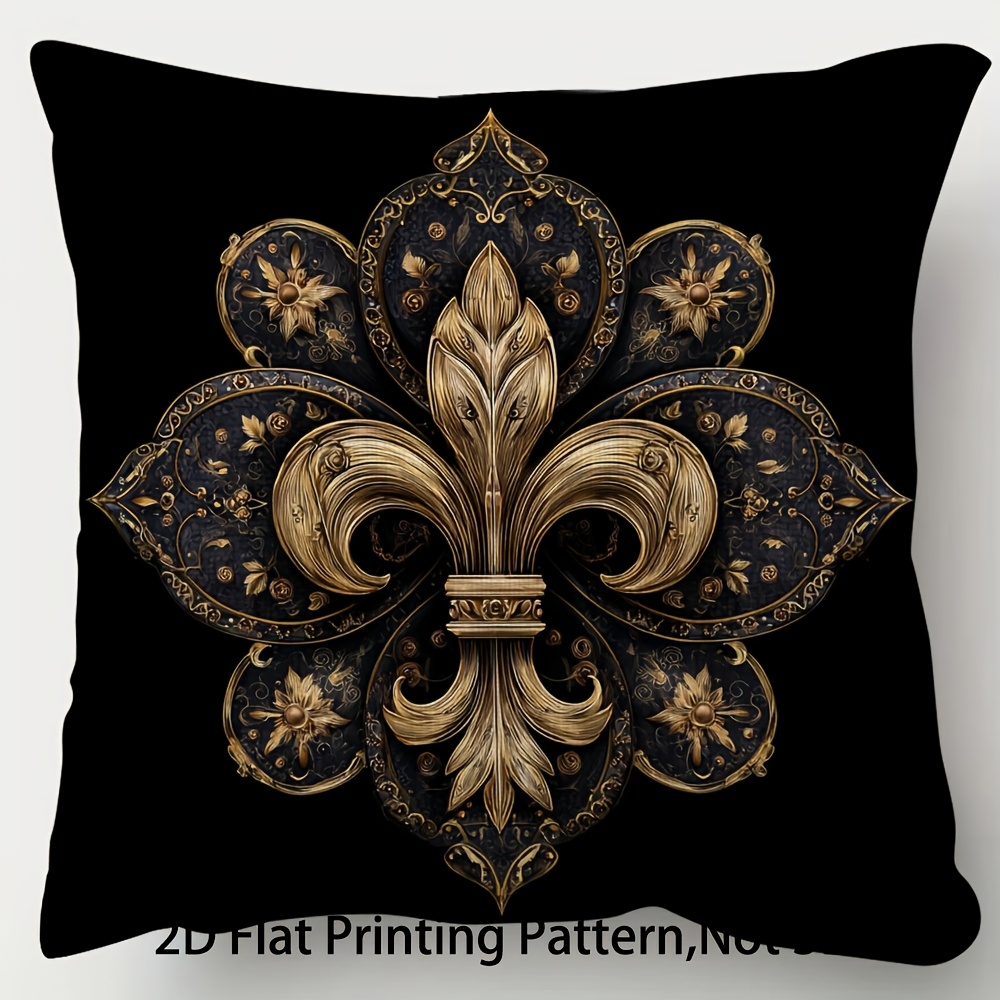 TEMU 1pc Short Plush Decorative Pillowcase, Black And Golden Color Scheme, Double-sided Print, Multiple Sizes , Suitable For Sofa, Living Room,