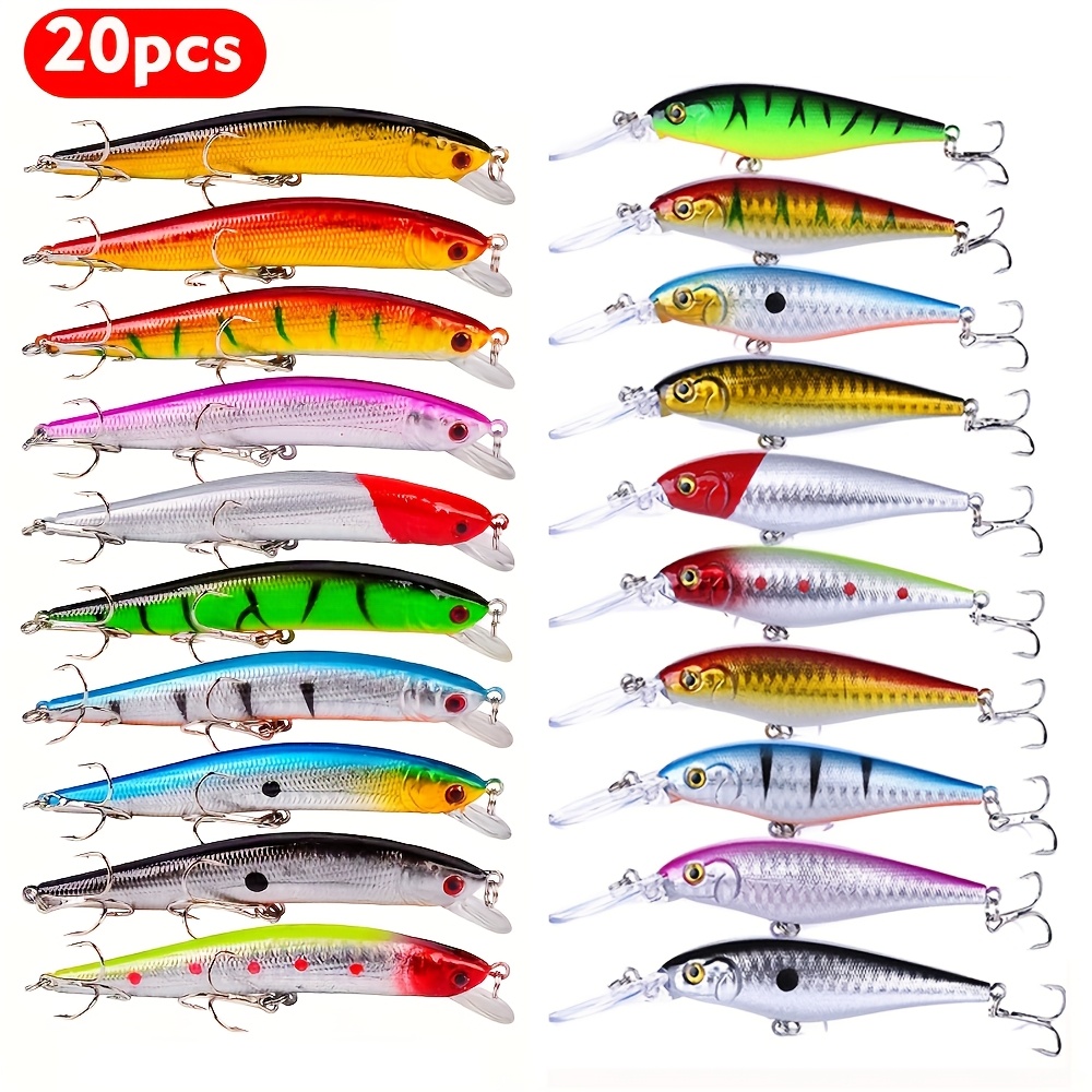 

20pcs Minnow Fishing Lure Set - Mixed Colors, Abs Material, Lifelike Bionic For Freshwater & Saltwater Angling, Ideal For Bass, Trout, , And Pike - Premium Fishing Tackle