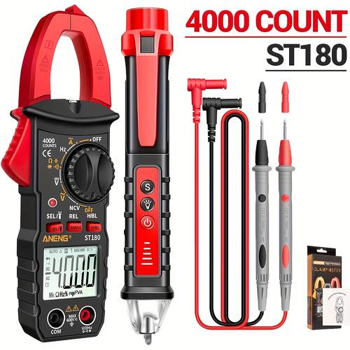 1pc st180 clamp meter multimeter 4000 ncv detection ac voltage continuous frequency measurement diode tester battery powered pvc material universal application