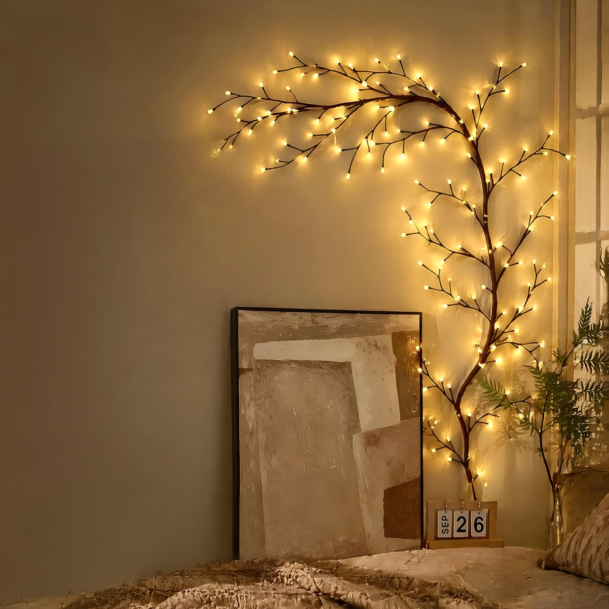 TEMU Led Lighted Willow Vine For Wall Decor, Usb Powered Flexible Artificial Branch Lights, Cozy Warm Aesthetic Night Light For Bedroom, Living Room
