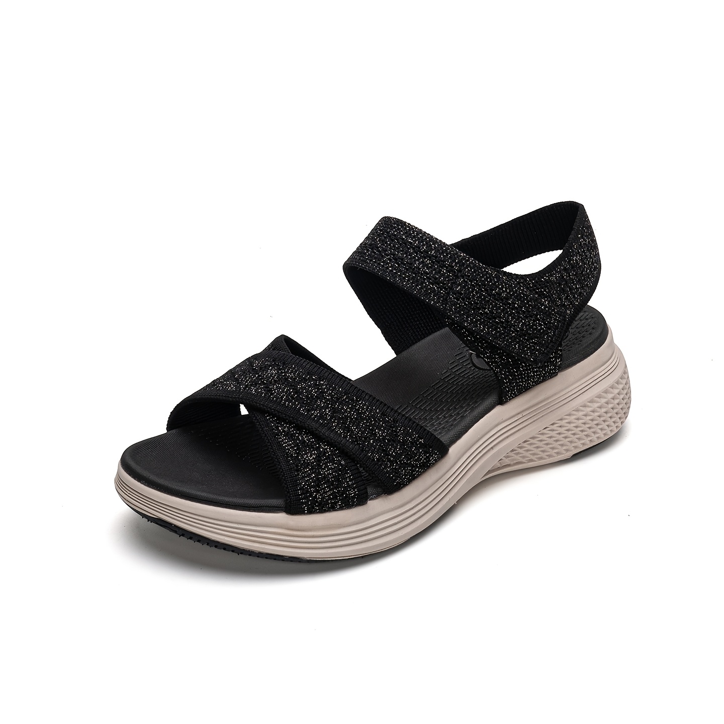 TEMU Summer Women's Casual Sports Sandals, Comfortable Fabric Material With Lightweight Md Outsole, In Thick-soled Sandals/heel Sandals/ Platform