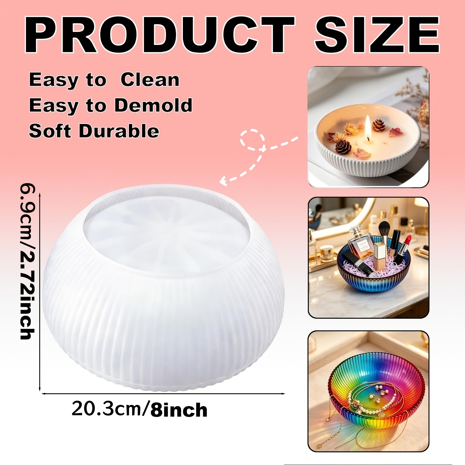 TEMU Resin Mold, Handmade Striped Large Storage Bowl, Epoxy Resin Dropper Silicone Mold, Crystal Cement Gypsum Clay Candle Holder Storage Bowl, Large