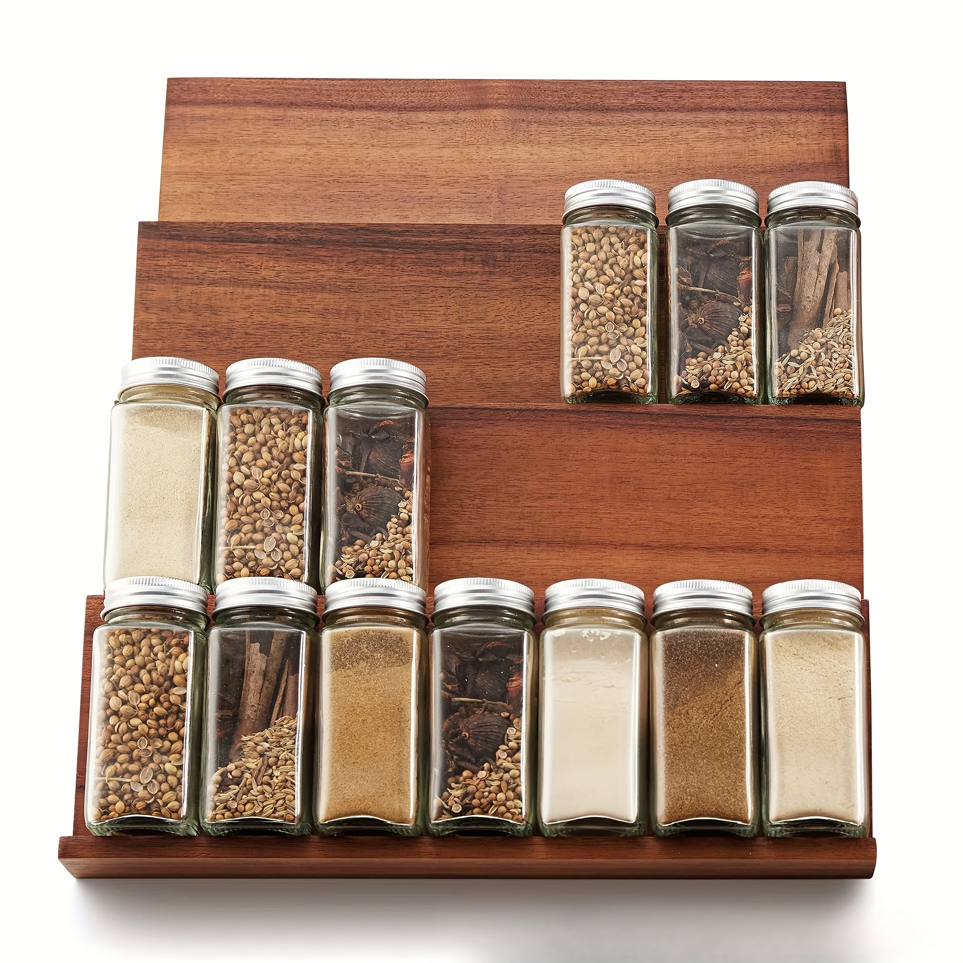 4 tier bamboo spice rack wall mounted multi functional kitchen organizer for seasonings herbs details 4